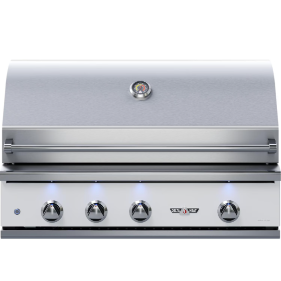 Delta Heat 38-Inch 3-Burner Built-In Natural Gas Grill w/ Rotisserie &amp; Sear Zone - White Control Panel - DHBQ38RS-WN