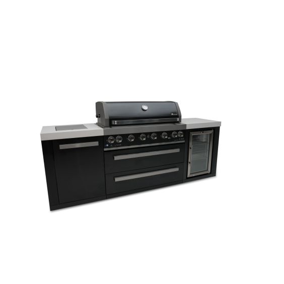Mont Alpi 805 Deluxe Propane Gas Island Grill W/ Refrigerator, Infrared Side Burner, & Rotisserie Kit - Black Stainless Steel - MAi805-BSSFC