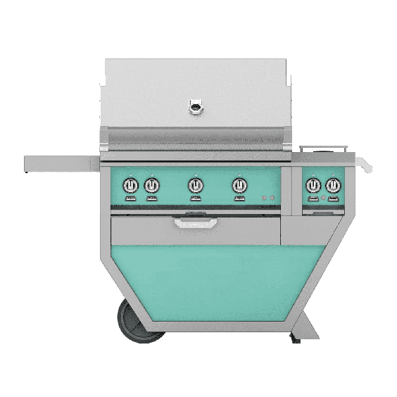 Hestan 36" Freestanding Grill with Trellis, Rotisserie, and Double Side Burner-Turquoise-Propane