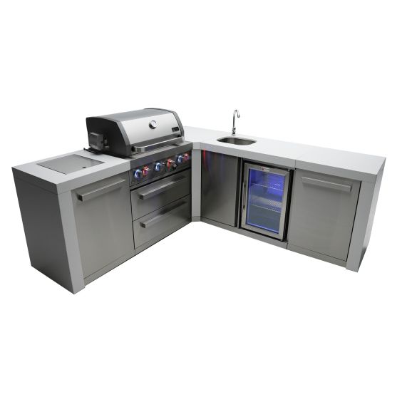 Mont Alpi 400 Deluxe 90 Degree Propane Gas Island Grill W/ Beverage Center, Infrared Side Burner, & Rotisserie Kit - MAi400-D90BEV