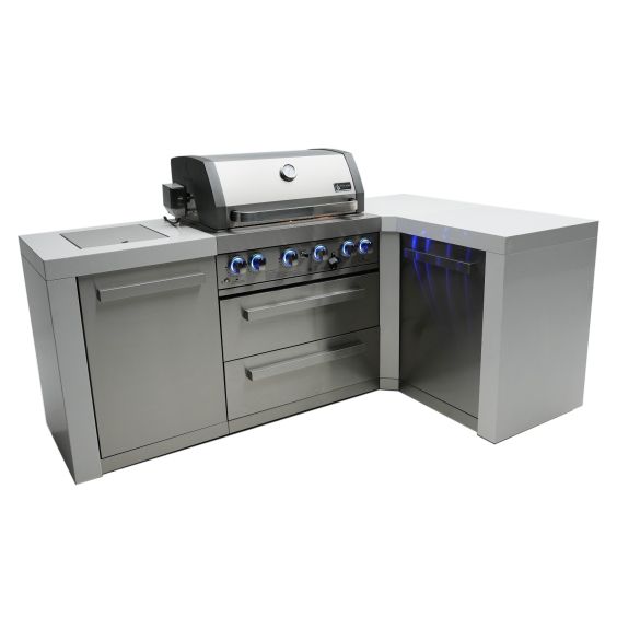 Mont Alpi 400 Deluxe 90 Degree Propane Gas Island Grill W/ Infrared Side Burner & Rotisserie Kit - MAi400-D90