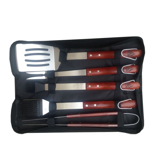 Barbeques Galore Rosewood Handle Tool Set - 5 Pieces
