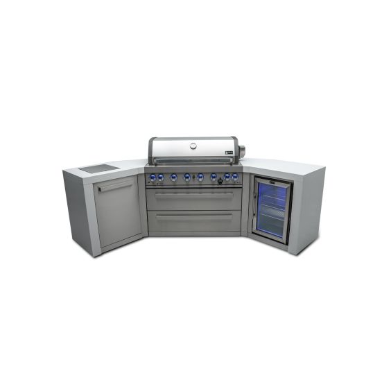 Mont Alpi 805 Deluxe 45 Degree Propane Gas Island Grill W/ Refrigerator Cabinet, Infrared Side Burner, &amp; Rotisserie Kit - MAi805-D45FC