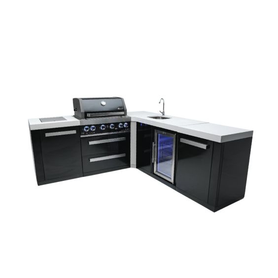Mont Alpi 400 Black Stainless Steel Island with a 90 Degree Corner and Beverage Center - MAi400-BSS90BEV