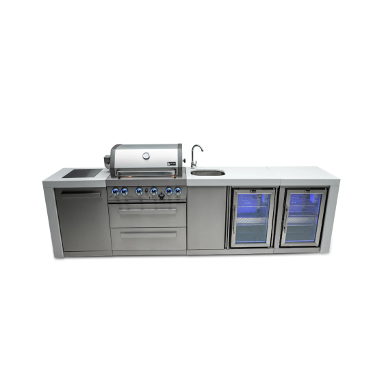 Mont Alpi 400 Deluxe Propane Gas Island Grill W/ Beverage Center, Refrigerator Cabinet, Infrared Side Burner, &amp; Rotisserie Kit - MAi400-DBEVFC