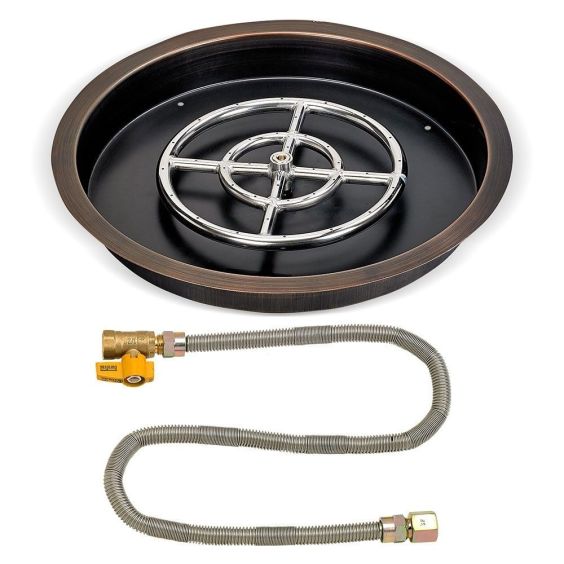 American Fireglass 19&quot; Round Oil Rubbed Bronze Drop-In Pan with Match Light Kit (12&quot; Fire Pit Ring) - Natural Gas - OB-RSPMKIT-N-19