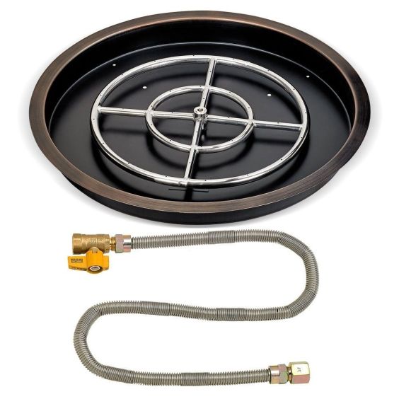 American Fireglass 25&quot; Round Oil Rubbed Bronze Drop-In Pan with Match Light Kit (18&quot; Fire Pit Ring) - Natural Gas - OB-RSPMKIT-N-25