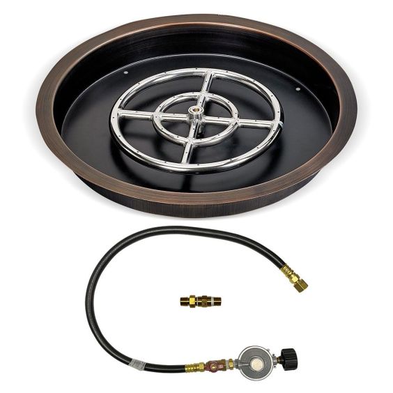 American Fireglass 19&quot; Round Oil Rubbed Bronze Drop-In Pan with Match Light Kit (12&quot; Fire Pit Ring) - Propane - OB-RSPMKIT-P-19