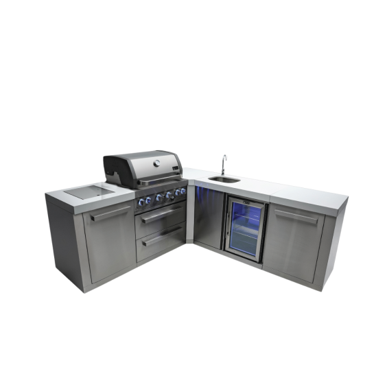 Mont Alpi 4-Burner Island with 90-Degree Corner and Beverage Center - MAi400-90BEV