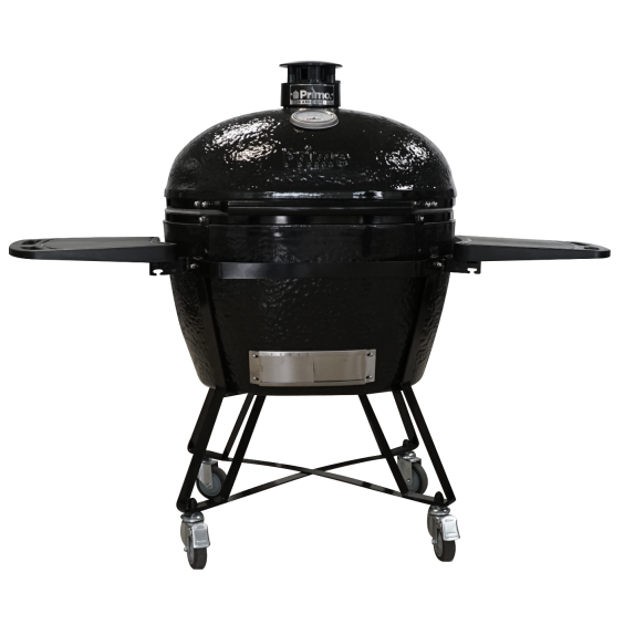 Primo All-In-One Oval XXL Ceramic Kamado Grill With Cradle, Side Shelves, And Stainless Steel Grates - PGCXXLC