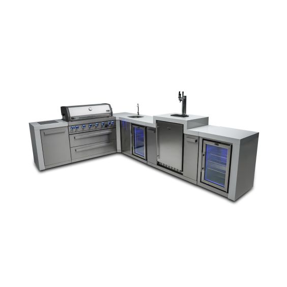 Mont Alpi 805 Deluxe Island with a 90 Degree Corner, Kegerator, Beverage Center, & Fridge Cabinet - MAi805-D90KEGBEVFC