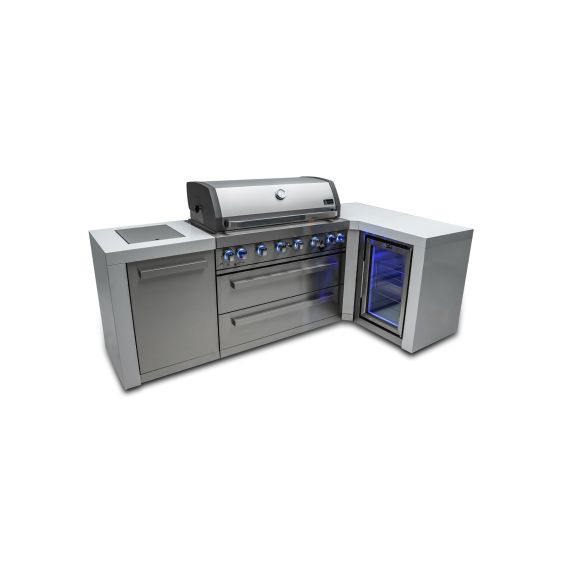 Mont Alpi 805 Deluxe 90 Degree Propane Gas Island Grill W/ Refrigerator Cabinet, Infrared Side Burner, &amp; Rotisserie Kit - MAi805-D90FC
