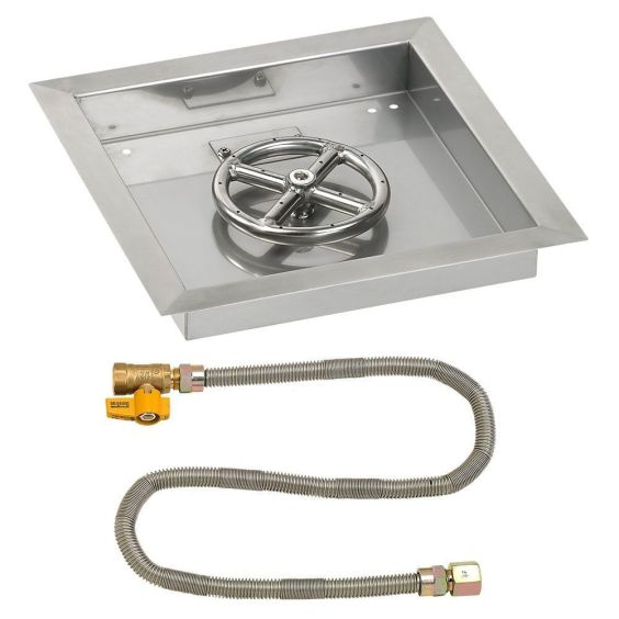 American Fireglass 12" Square Drop-In Pan with Match Light Kit (6" Fire Pit Ring) - Natural Gas - SS-SQPMKIT-N-12