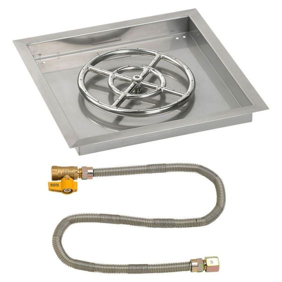 American Fireglass 18" Square Drop-In Pan with Match Light Kit (12" Fire Pit Ring) - Natural Gas -SS-SQPMKIT-N-18