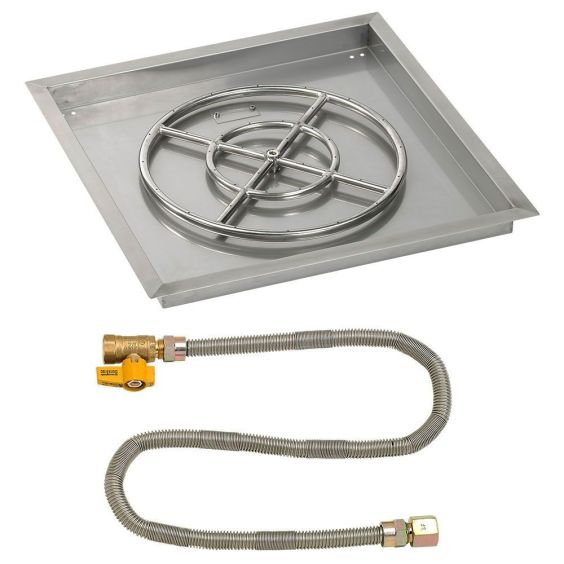American Fireglass 24&quot; Square Drop-In Pan with Match Light Kit (18&quot; Fire Pit Ring) - Natural Gas - SS-SQPMKIT-N-24
