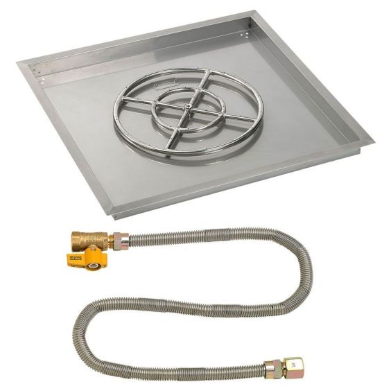 American Fireglass 30&quot; Square Drop-In Pan with Match Light Kit (18&quot; Fire Pit Ring) - Natural Gas - SS-SQPMKIT-N-30
