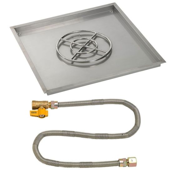 American Fireglass 36&quot; Square Drop-In Pan with Match Light Kit (18&quot; Fire Pit Ring) - Natural Gas - SS-SQPMKIT-N-36