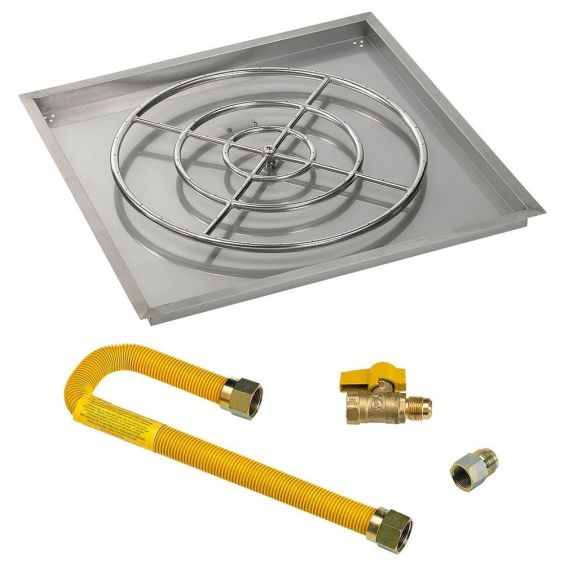 American Fireglass 36&quot; Square Drop-In Pan with Match Light Kit (24&quot; Fire Pit Ring) - Natural Gas - SS-SQPMKIT-N-36H
