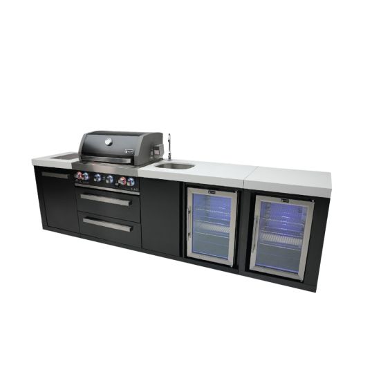 Mont Alpi 4-Burner Black Stainless Steel Island with Beverage Center and Fridge Cabinet - MAi400-BSSBEVFC