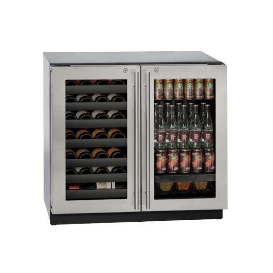 U-Line 3000 Series 36" Dual-Zone Beverage Center with Lock - Stainless Frame - U-3036BVWCS-13B
