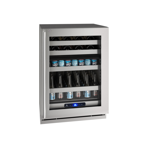 U-Line 5 Class Right Hinge 24" Dual-Zone Beverage Center with Lock - Stainless Frame - UHBD524-SG41A