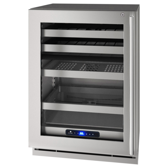 U-Line 5 Class Left Hinge 24" Dual-Zone Beverage Center with Lock - Stainless Frame - UHBD524-SG51A