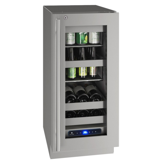 U-Line 5 Class Right Hinge 15" Beverage Center with Lock - Stainless Frame - UHBV515-SG41A