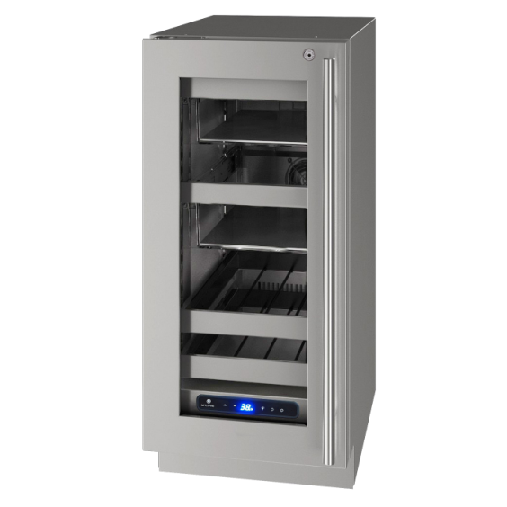 U-Line 5 Class Left Hinge 15" Beverage Center with Lock - Stainless Frame - UHBV515-SG51A