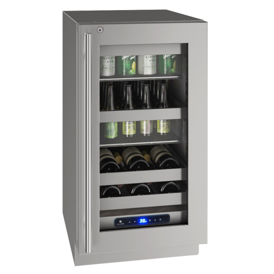 U-Line 5 Class Right Hinge 18" Beverage Center with Lock - Stainless Frame - UHBV518-SG41A