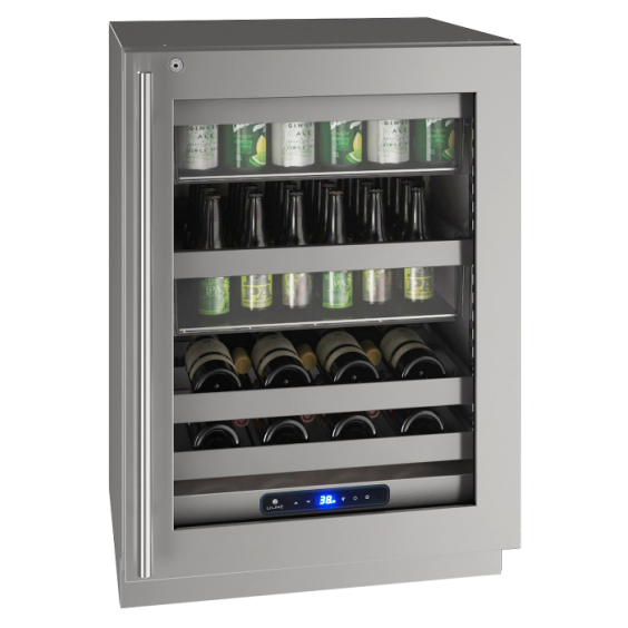 U-Line 5 Class Right Hinge 24" Beverage Center with Lock - Stainless Frame - UHBV524-SG41A