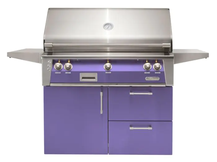 Alfresco ALXE 42-inch Freestanding Gas Grill with Sear Zone & Rotisserie on  Deluxe Cart - Natural Gas - Blue Lilac-Gloss - ALXE-42SZCD-NG-S4005