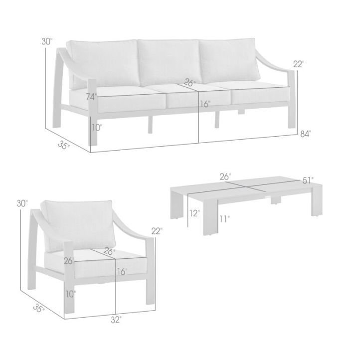 Armen Living Mongo 4 Piece Outdoor Patio Furniture Set in Black Aluminum with Grey Cushions- MONGOARM