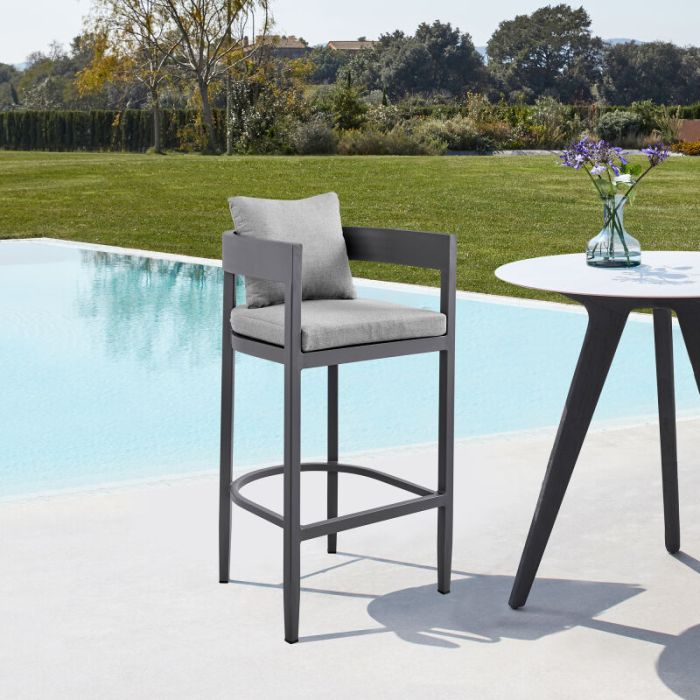 Armen Living Argiope Outdoor Patio Counter Height Bar Stool in Aluminum