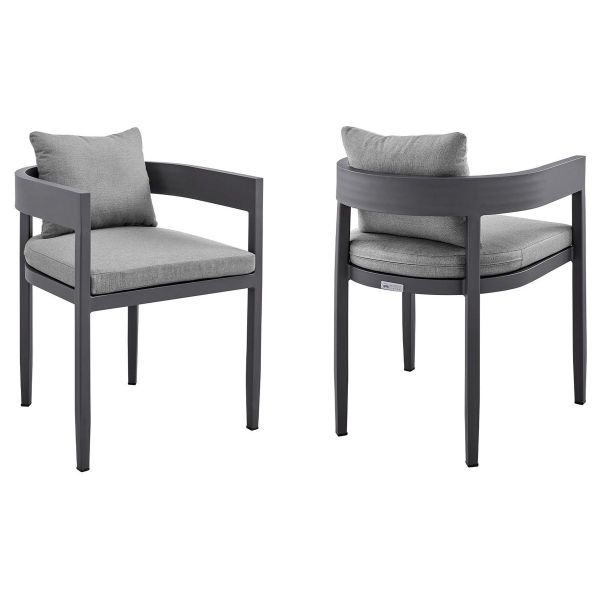 Armen Living Argiope Outdoor Patio Dining Chairs in Aluminum with Grey Cushions - Set of 2- ARMAGRPD