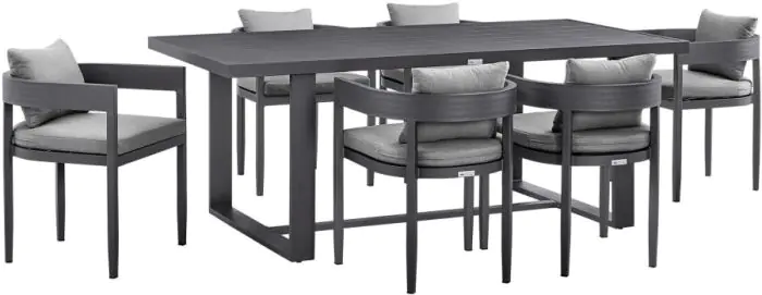 Armen Living Argiope Outdoor Patio 7 Piece Dining Table Set in Aluminum with Grey Cushions ARMENARG Barbeques Galore