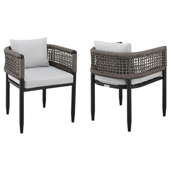 Armen Living Felicia Outdoor Patio Dining Chair in Aluminum with Grey Rope and Cushions - Set of 2- ALFOPAG
