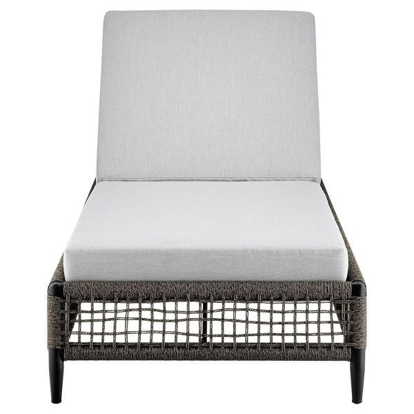 Armen Living Felicia Outdoor Patio Adjustable Chaise Lounge Chair in Aluminum with Grey Rope and Cushions- ARFOCLA