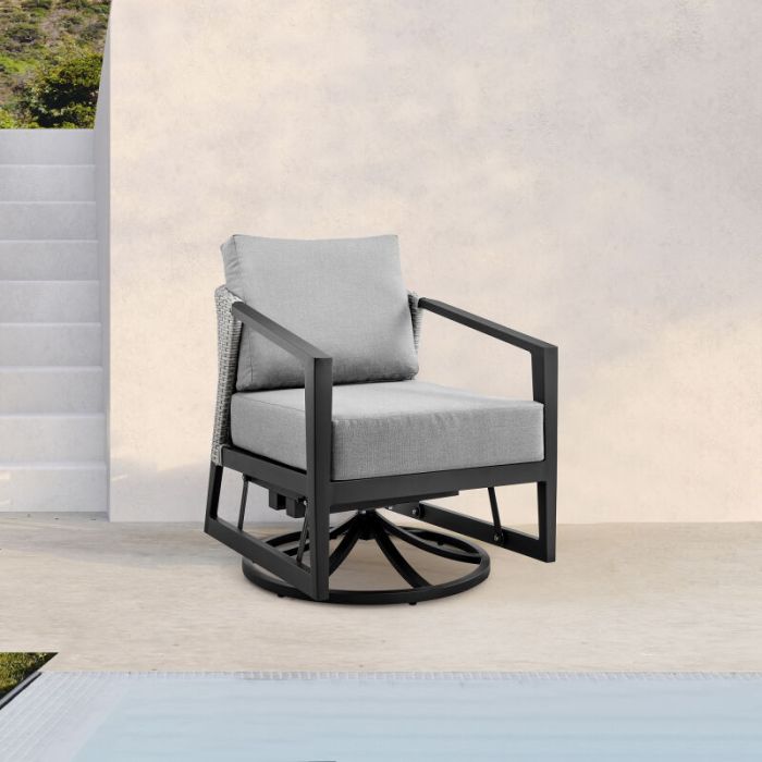 Armen Living Aileen Outdoor Patio Swivel Lounge Chair in Aluminum with