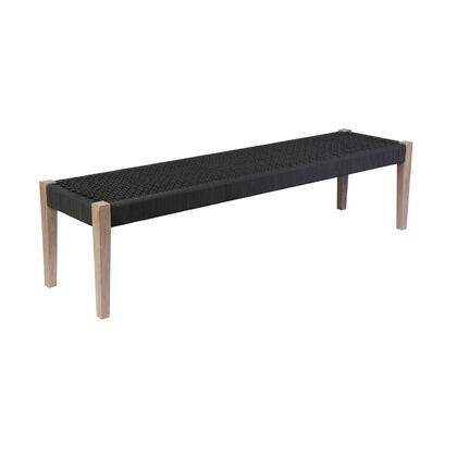 Armen Living Camino Indoor Outdoor Dining Bench in Eucalyptus Wood and Charcoal Rope