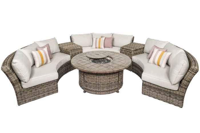 Athena Circular 6 Piece Set 3 X Curved Sofa 2 Accent Table Fire Barbeques Galore Athena Circular 6 Piece Set 3 X, Circular Outdoor Furniture With Fire Pit