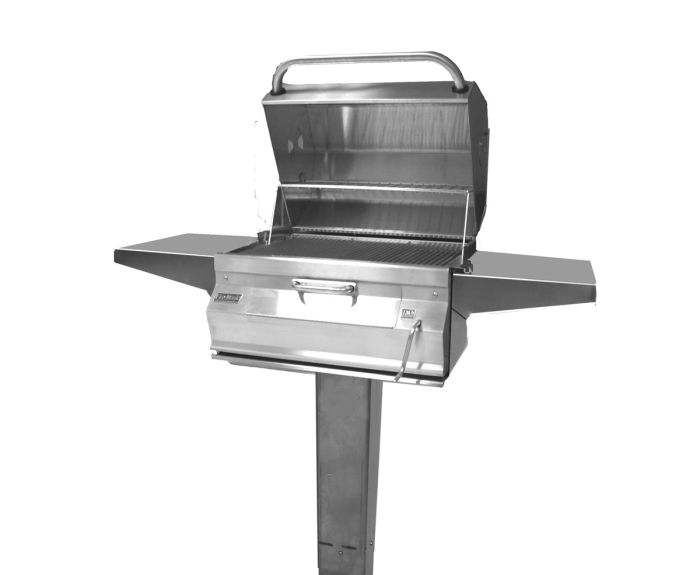 Fire Magic Legacy 24Inch Smoker Charcoal BBQ Grill On Patio Post With Adjustable Charcoal Pan