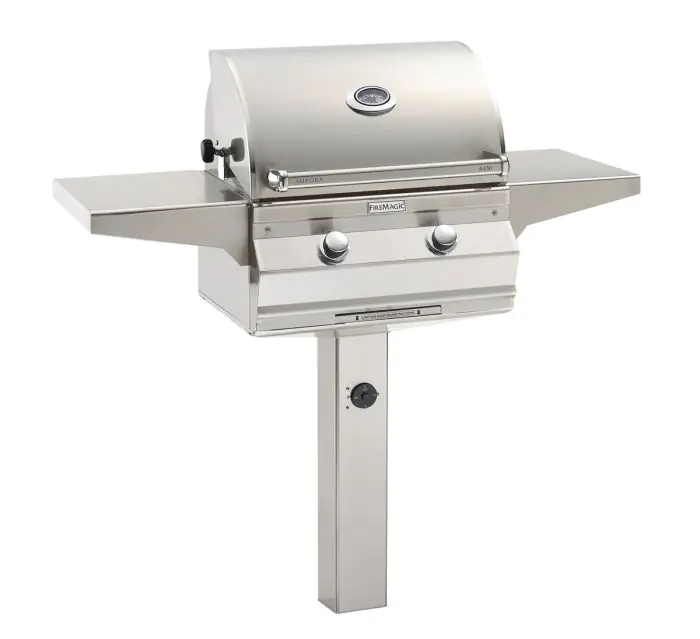 Fire Magic Aurora A430s 24 Inch In Ground Post Mount Gas Grill with Analog Thermometer Natural Gas A430s 7EAN G6 Barbeques Galore