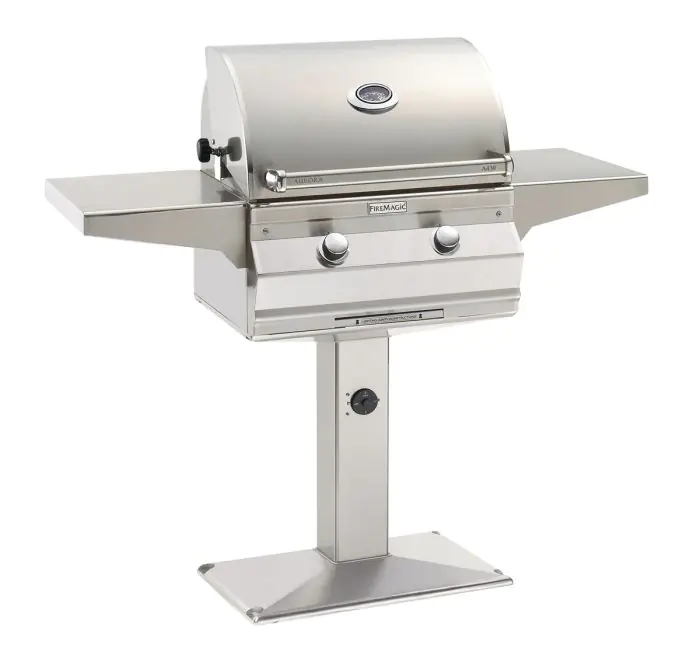 Fire Magic Aurora A430s 24 Inch Patio Post Mount Gas Grill with Infrared Burner Analog Thermometer Natural Gas A430s 7LAN P6 Barbeques Galore