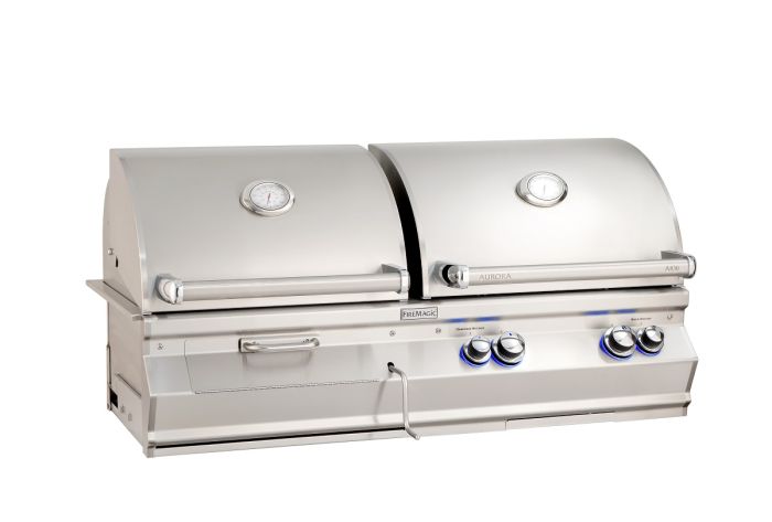 Fire Aurora A830i Gas/Charcoal Combo Built-In Grill with Rotisserie & Analog Thermometer - Propane A830i-8EAP-CB | Barbeques Galore