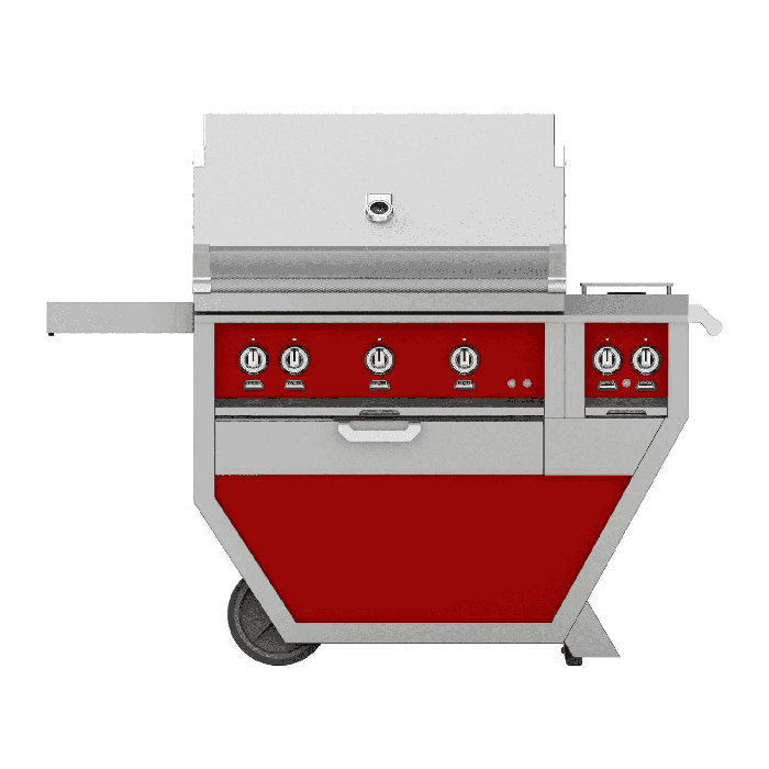 Hestan 36" Freestanding Grill with Trellis, Rotisserie, and Double Side Burner-Red-Propane