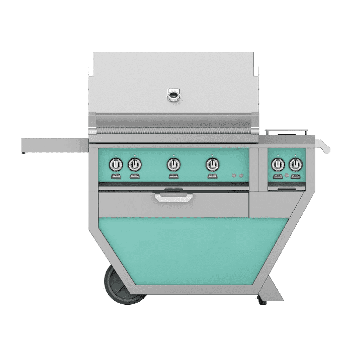 Hestan 36" Freestanding Grill with Trellis, Rotisserie, and Double Side Burner-Turquoise-Natural Gas