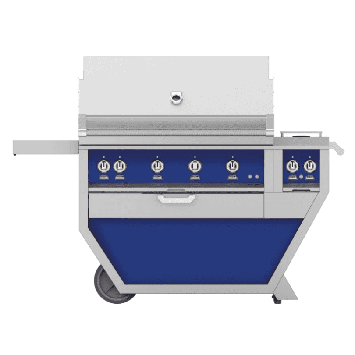 Hestan 42" Freestanding Grill with Trellis, Rotisserie, and Double Side Burners-Blue-Natural Gas