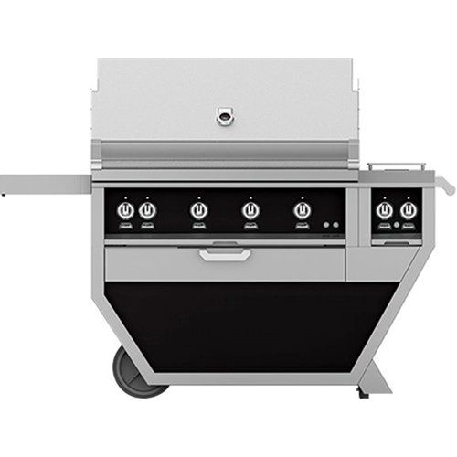 Hestan 42" Freestanding Grill with Trellis, Sear, Rotisserie, and Deluxe Cart w/ Double Side Burner-Black-Propane