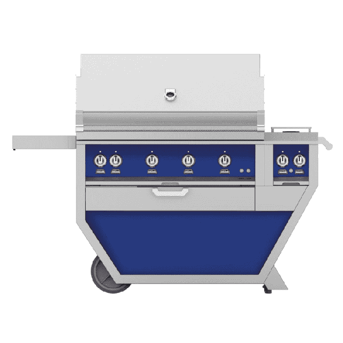 Hestan 42" Freestanding Grill with Trellis, Sear, Rotisserie, and Deluxe Cart w/ Double Side Burner-Purple-Propane