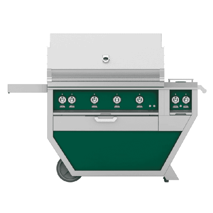 Hestan 42" Freestanding Grill with Trellis, Sear, Rotisserie, and Deluxe Cart w/ Double Side Burner-Green-Natural Gas